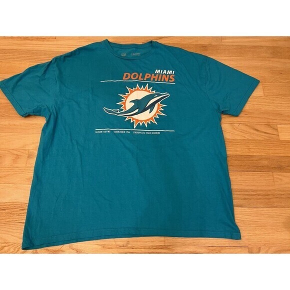 NFL Team Apparel Miami Dolphins Teal Blue Graphic T-Shirt‎ Mens 2XL Go Fins Logo
